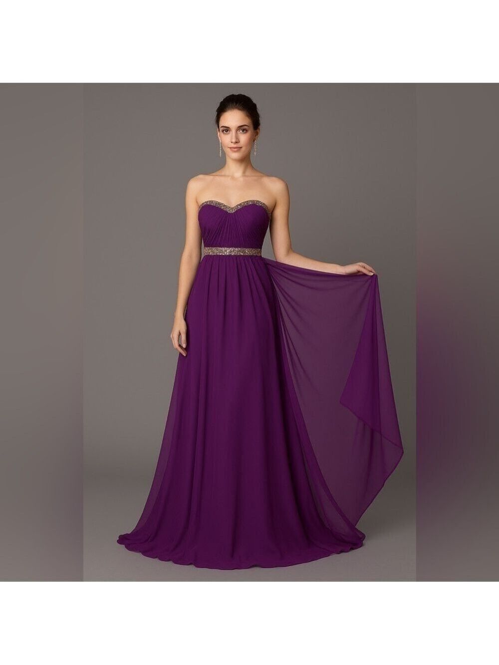 Size 00 Purple Chiffon Prom Pageant Gown Dress with Overlay Overskirt NWT
